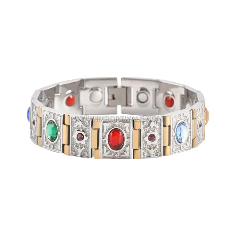 Rhinestone Titanium Steel Magnetic Energy Chain Bracelet