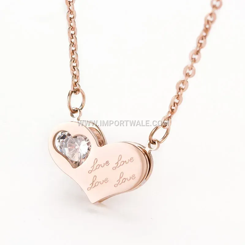 Stainless Steel Heart Zirconia Pendant Clavicle Chain Necklace