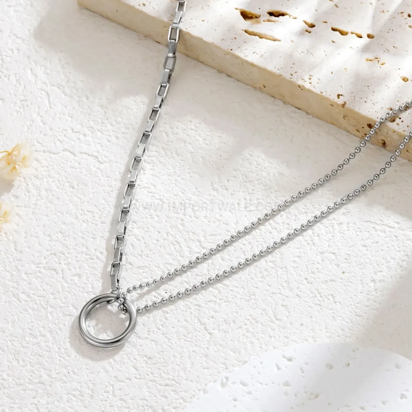 Minimalist Geometric Interlocking Ring Stainless Steel Jewelry Set