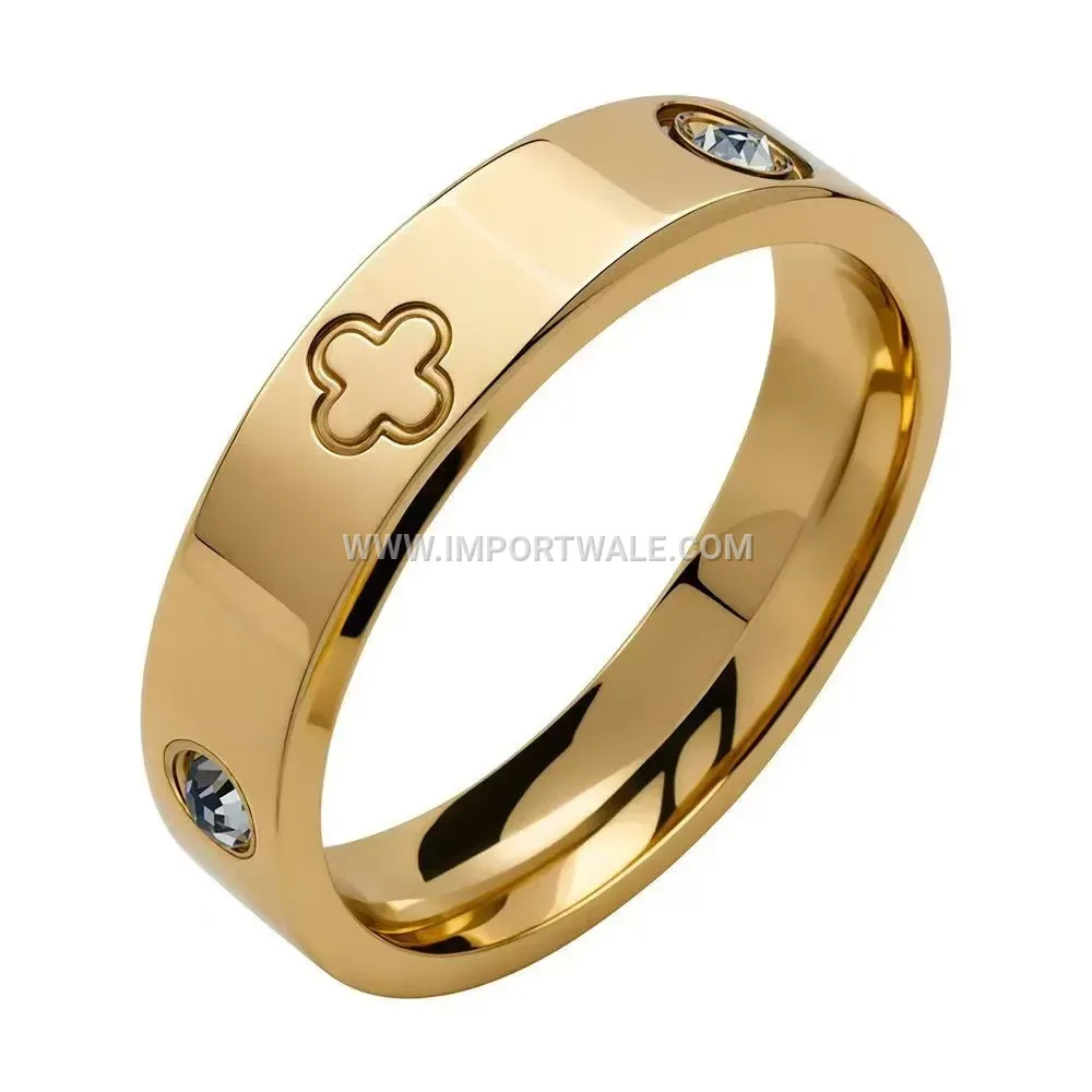 Stainless Steel Four Leaf Clover Triple Accent Ring