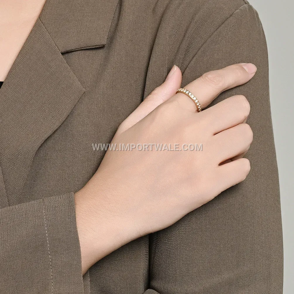 Gold Plated Zircon Micro-Pave Stainless Steel Band Ring