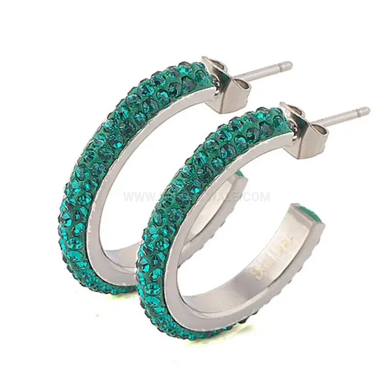 Fashion Triple Row Rhinestone C Hoop Earrings in Stainless Steel