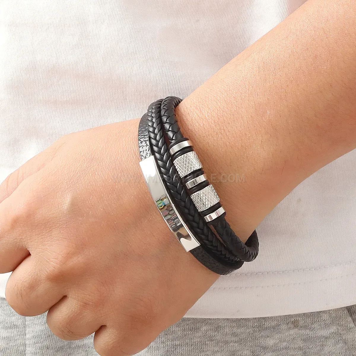 Trendy Multi Strand Braided Leather Bracelet With Magnetic Alloy Clasp