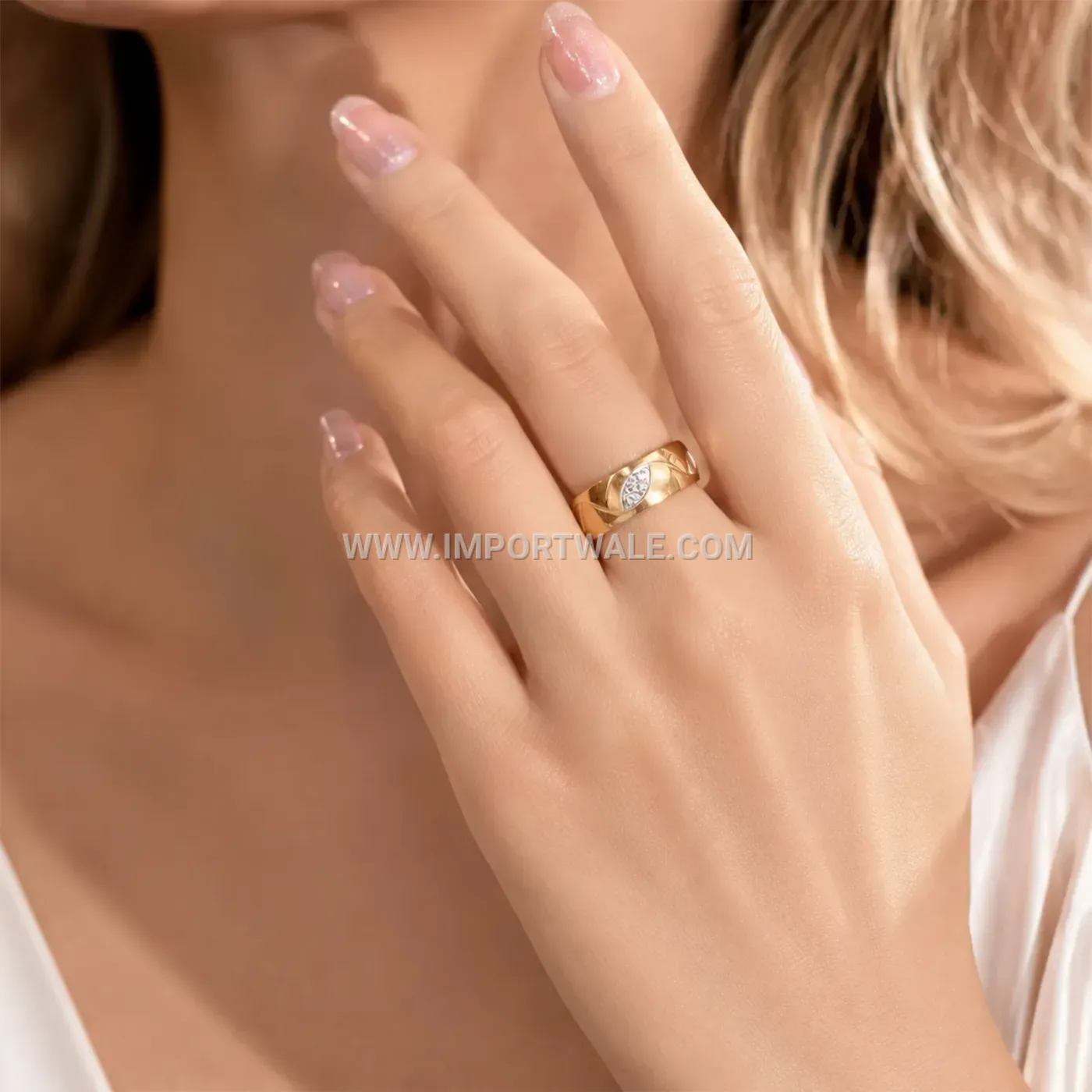 Stainless Steel Beveled Edge Band Ring with Enamel Line Detail