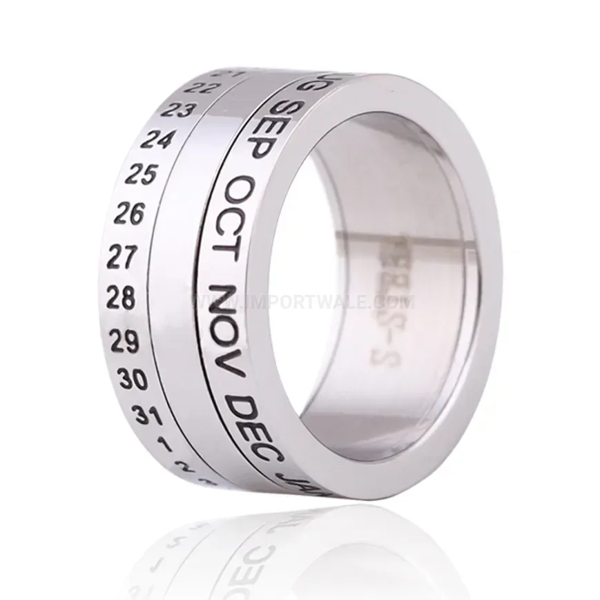 Designer Rotating Calendar Stainless Steel Band Ring