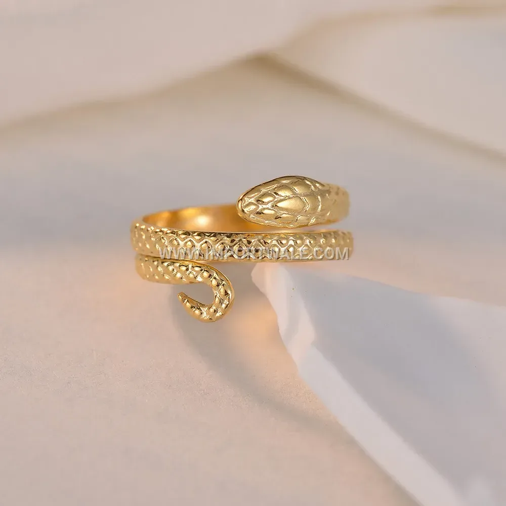 Adjustable Snake Motif Metallic Open Ring