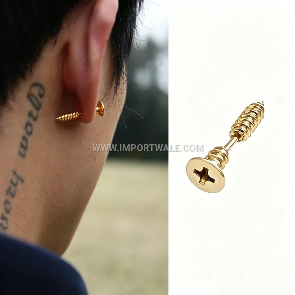 Edgy Spike Screw Stainless Steel Stud Earrings