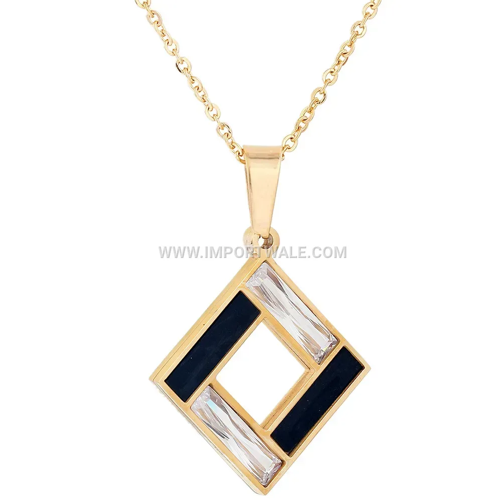 Vintage Square Hollow Drip Oil Zircon Stainless Steel Pendant Necklace