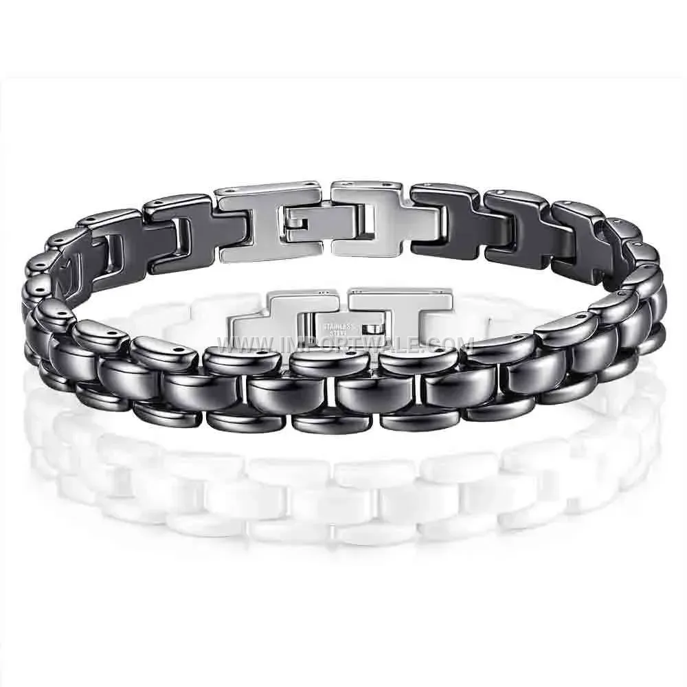 Adjustable Ceramic Two-Tone Watch Strap Style Bracelet