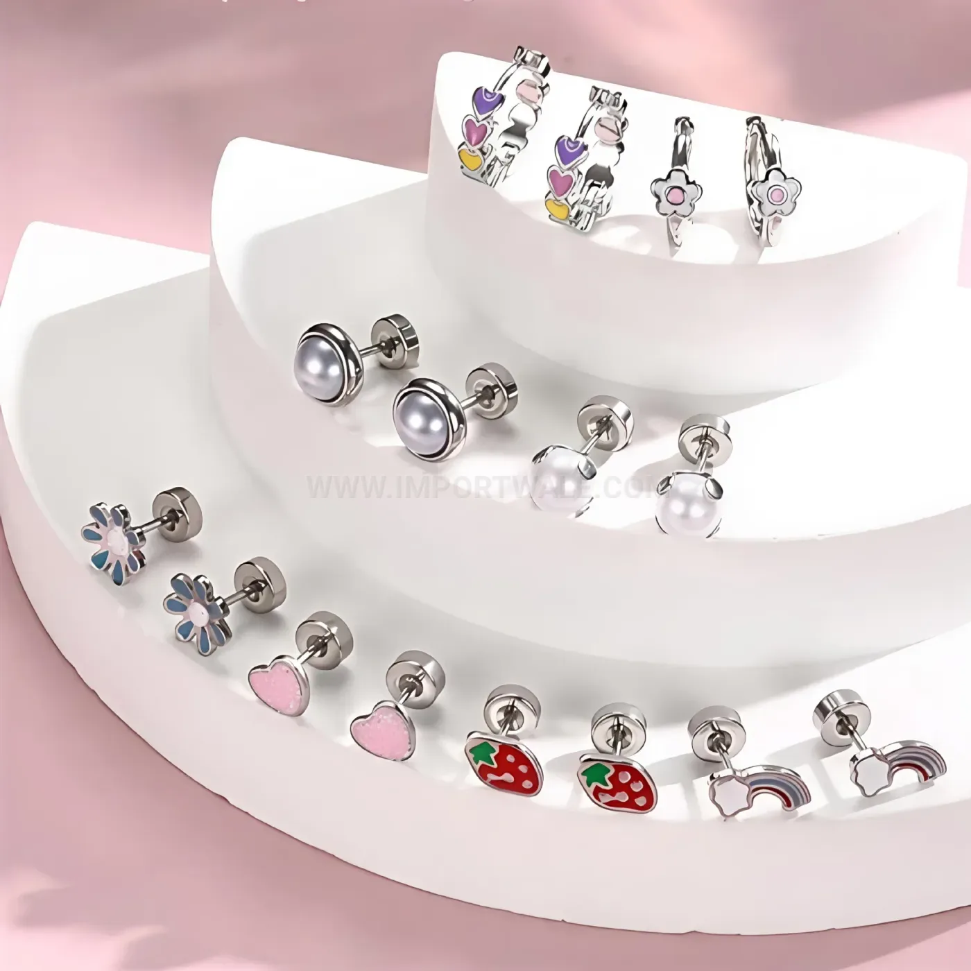 Elegant Playful Enamel Stainless Steel Piercing Stud Earring Set