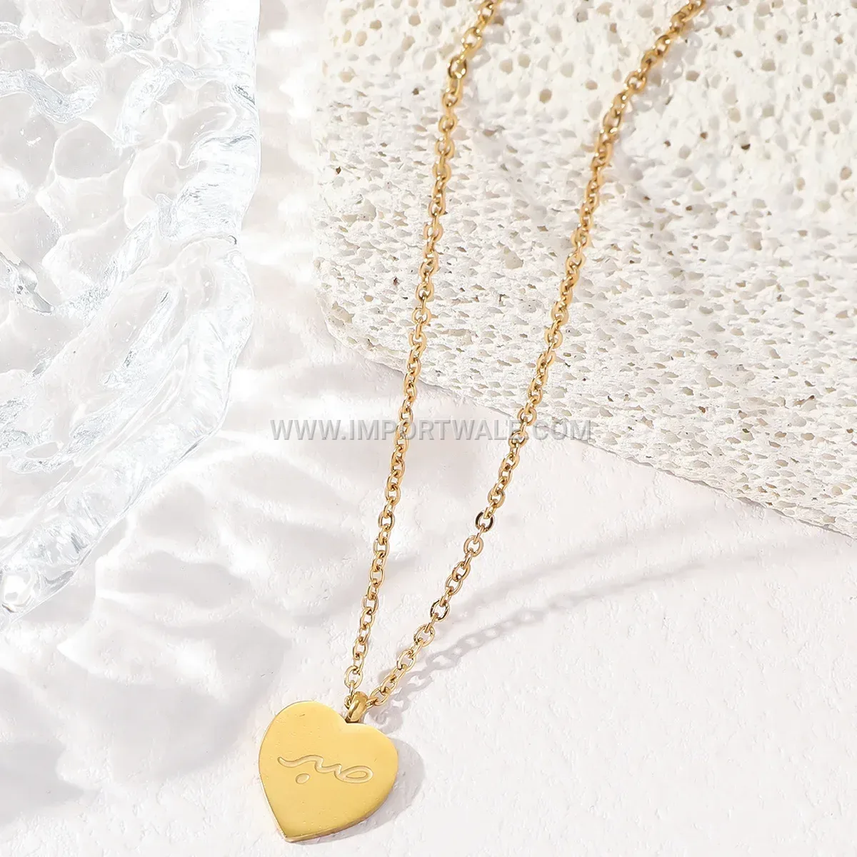 Heart Shaped Arabic Inscription Tarnish Free Stainless Steel Necklace