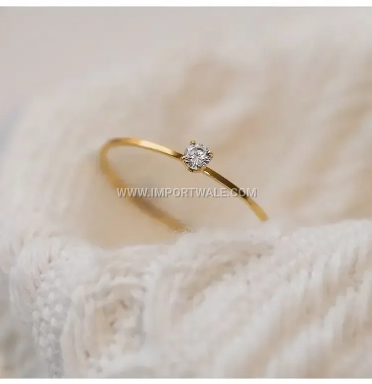 Minimalist Stainless Steel Rhinestone Band Ring
