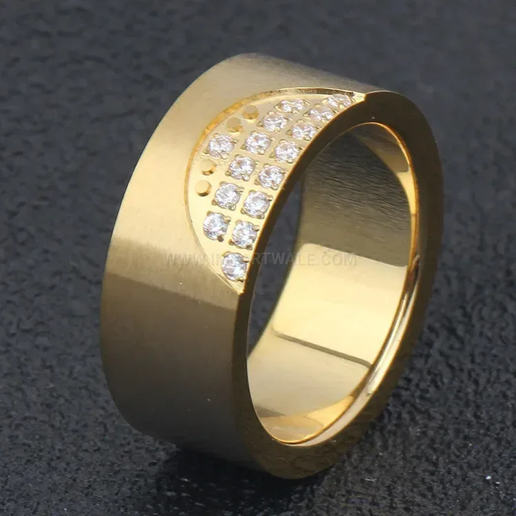 Elegant Gold Plated Stainless Steel Rhinestone Dome Ring