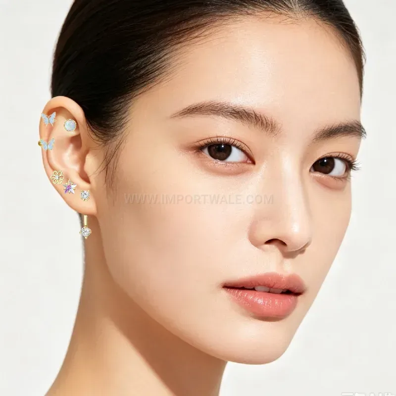 Stylish Geometric Stainless Steel Butterfly and Heart Stud Earring Set
