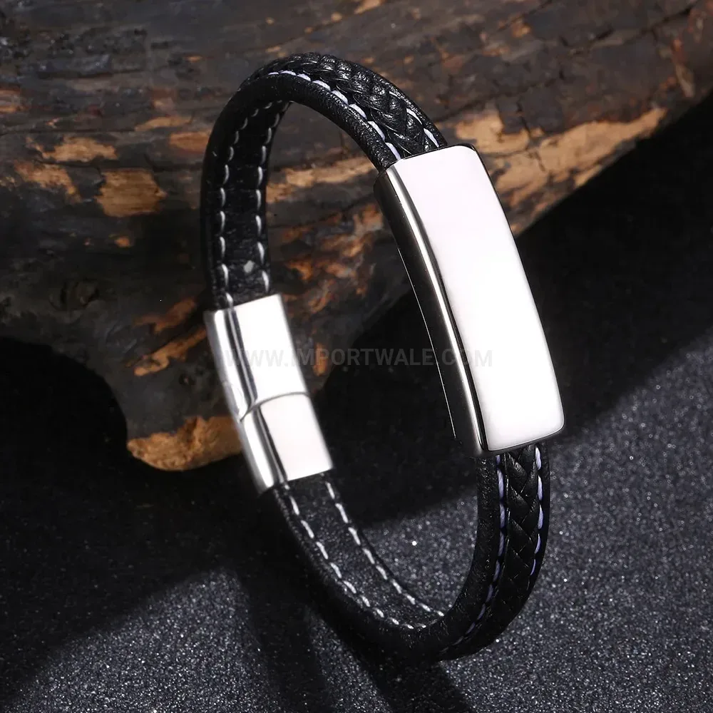 Smooth Microfiber Leather Bracelet With Stainless Steel Accent Bar