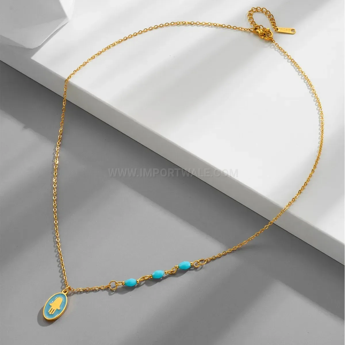 Bold Gold Titanium Steel Floral Drip Glaze Palm Pendant Necklace