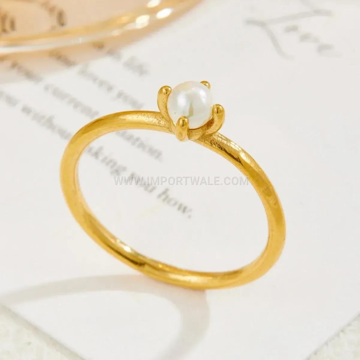Solitaire Faux Pearl Plated Stainless Steel Minimalist Ring
