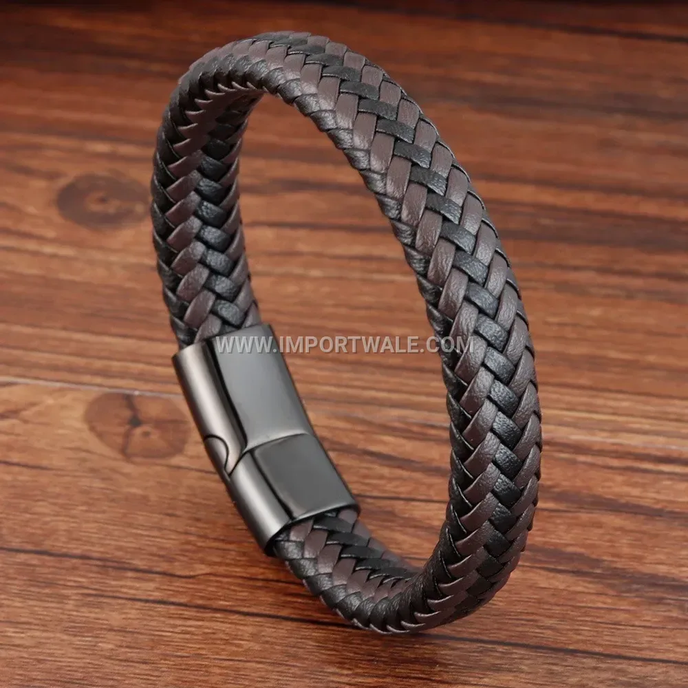 Braided Leather Bracelet with Zinc Alloy Magnetic Clasp
