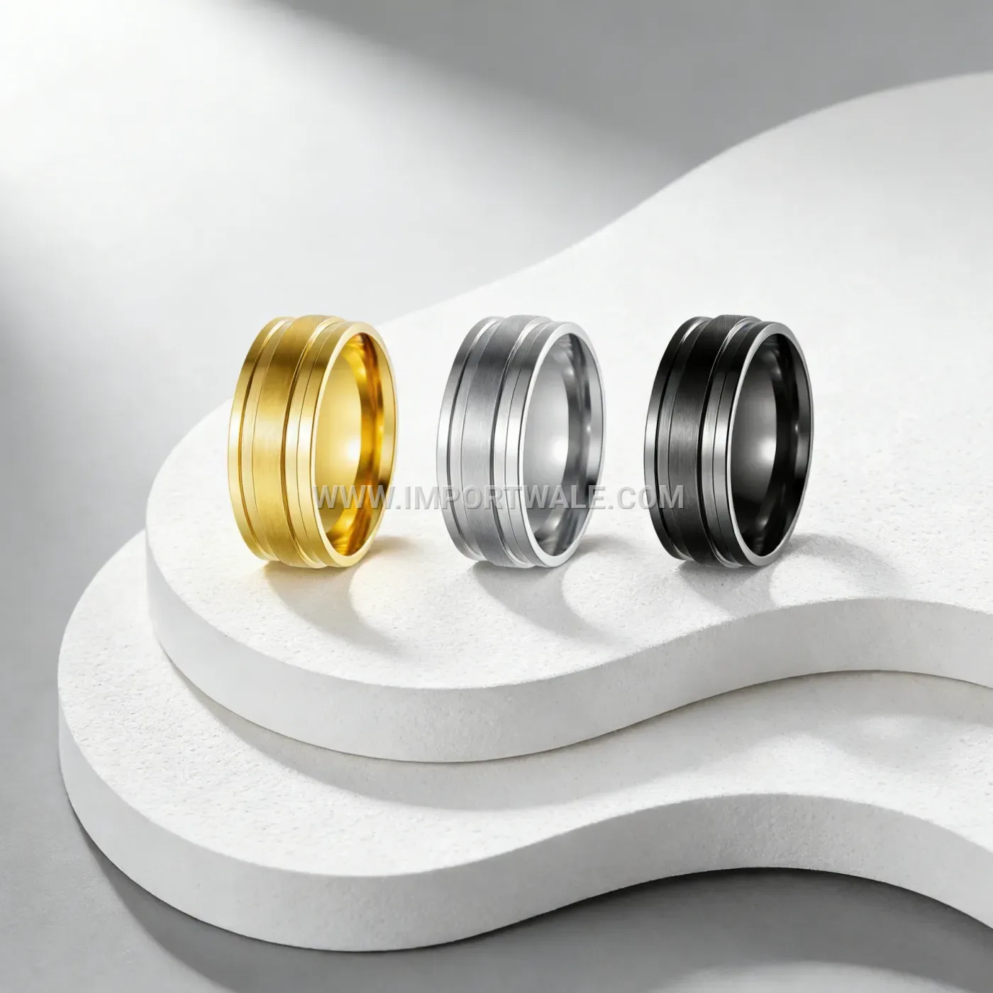 Polished Geometric Stainless Steel Plated Band Ring