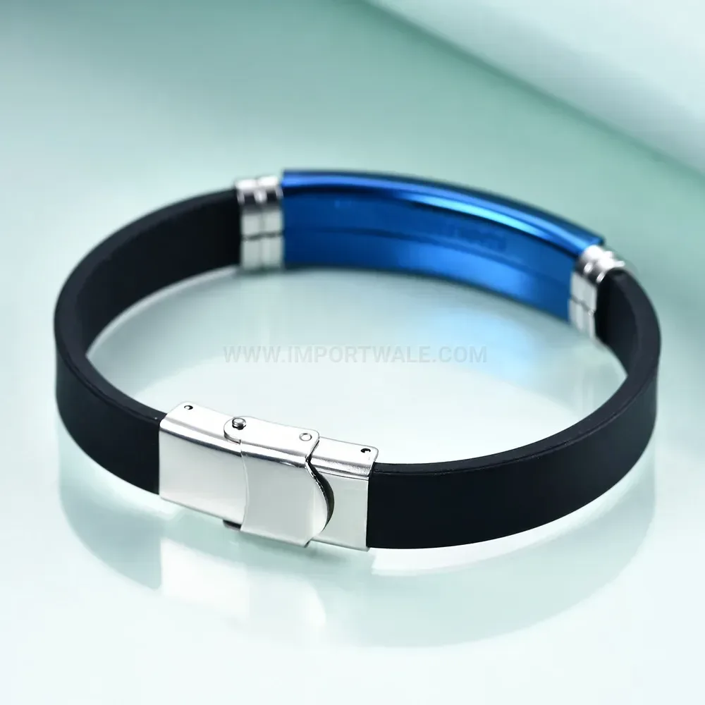 Sleek Stainless Steel Leather Silicone Mixed Material Bracelet