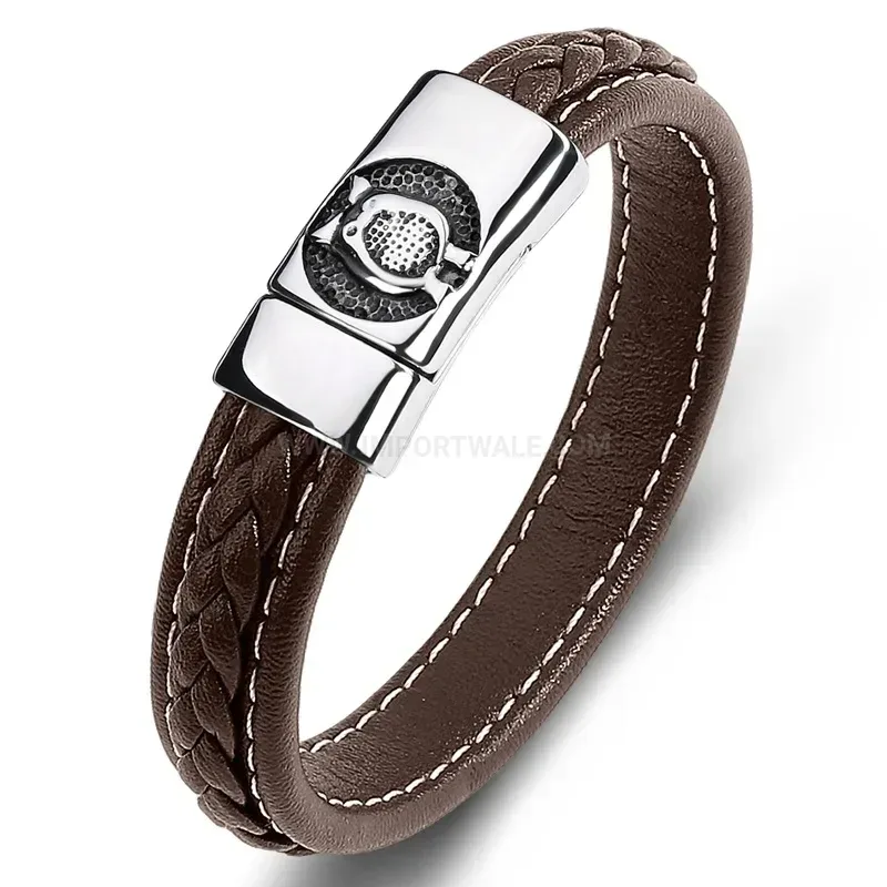 Bold Handcrafted Leather and Stainless Steel Owl Charm Bracelet