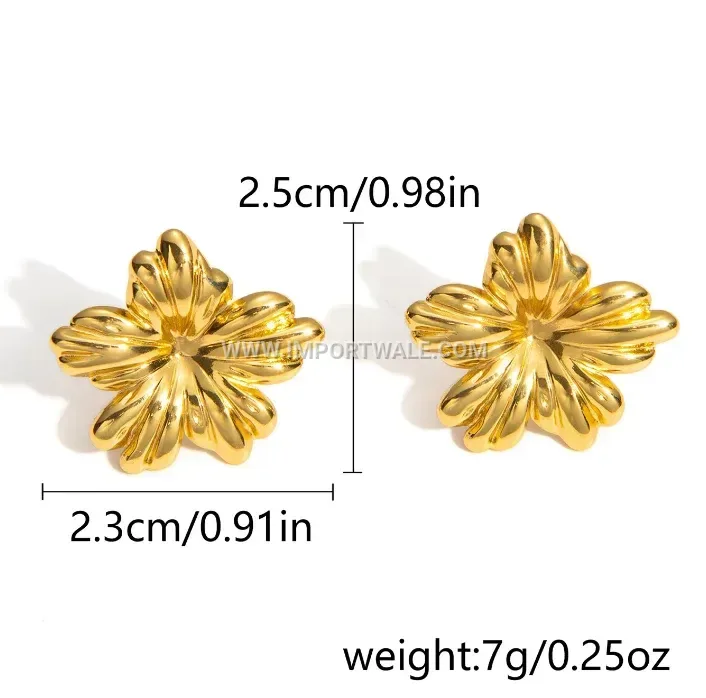 18K Gold Plated Textured Stainless Steel Geometric Stud Earrings