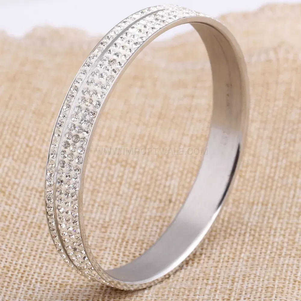 Stylish Four-Row Rhinestone Wide Stainless Steel Bangle
