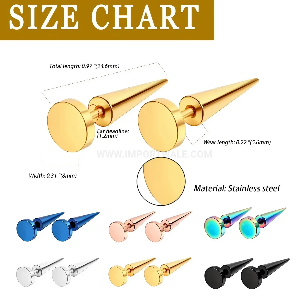 Designer Punk Style Stainless Steel Spiked Stud Piercing Earrings