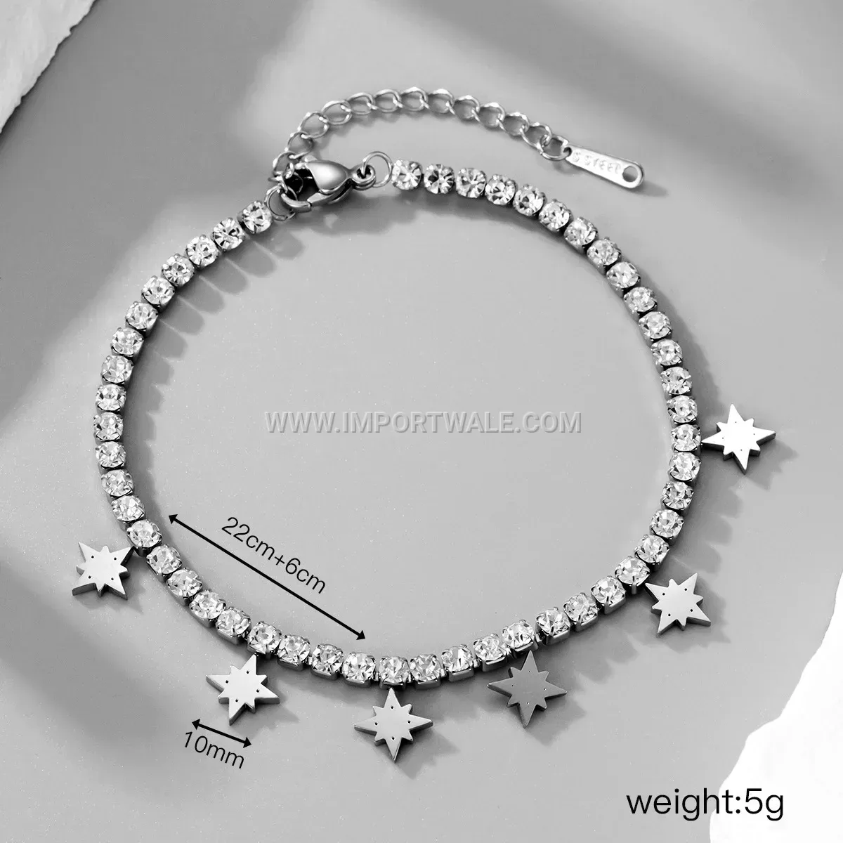 Bold Geometric Titanium Steel Starburst Pendant Anklet