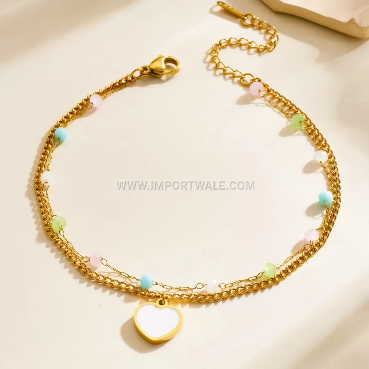 Bohemian Gold Stainless Steel Colorful Bead Anklet