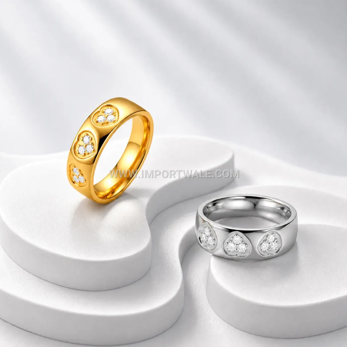Stainless Steel Heart Rhinestone Full Eternity Band Ring