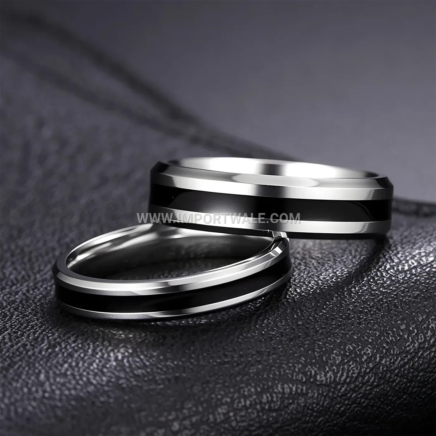 Sleek Stainless Steel Enamel Accent Couple Band Ring