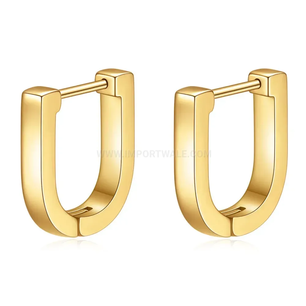 Bold Sleek 10mm U-Shaped Stainless Steel Geometric Huggie Earrings