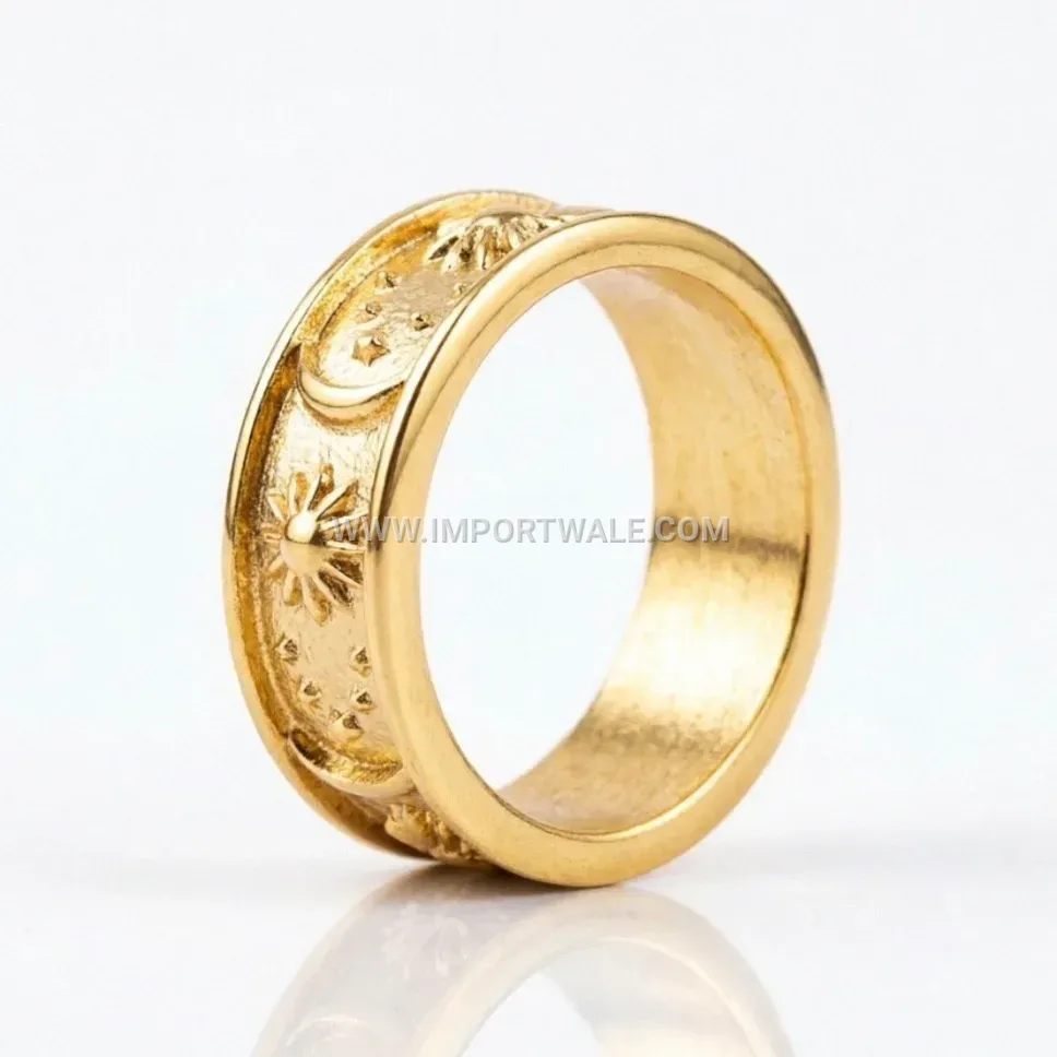Bohemian Stainless Steel Sun Moon Star Band Ring
