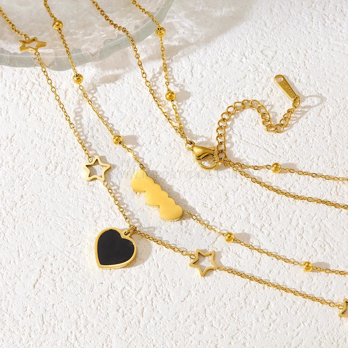 Double-Layer Gold Plated Stainless Steel Star and Heart Necklace