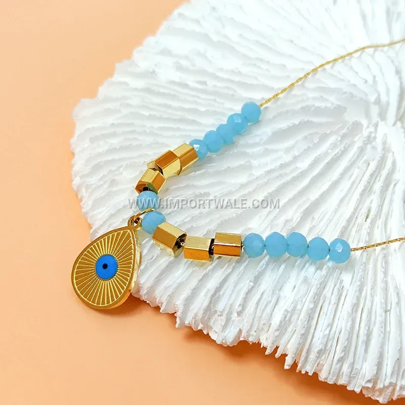 Vintage Gold Plated Stainless Steel Teardrop Eye Pendant Necklace