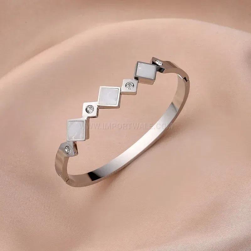Chic Open Work Rhinestone Stainless Steel Bangle Bracelet