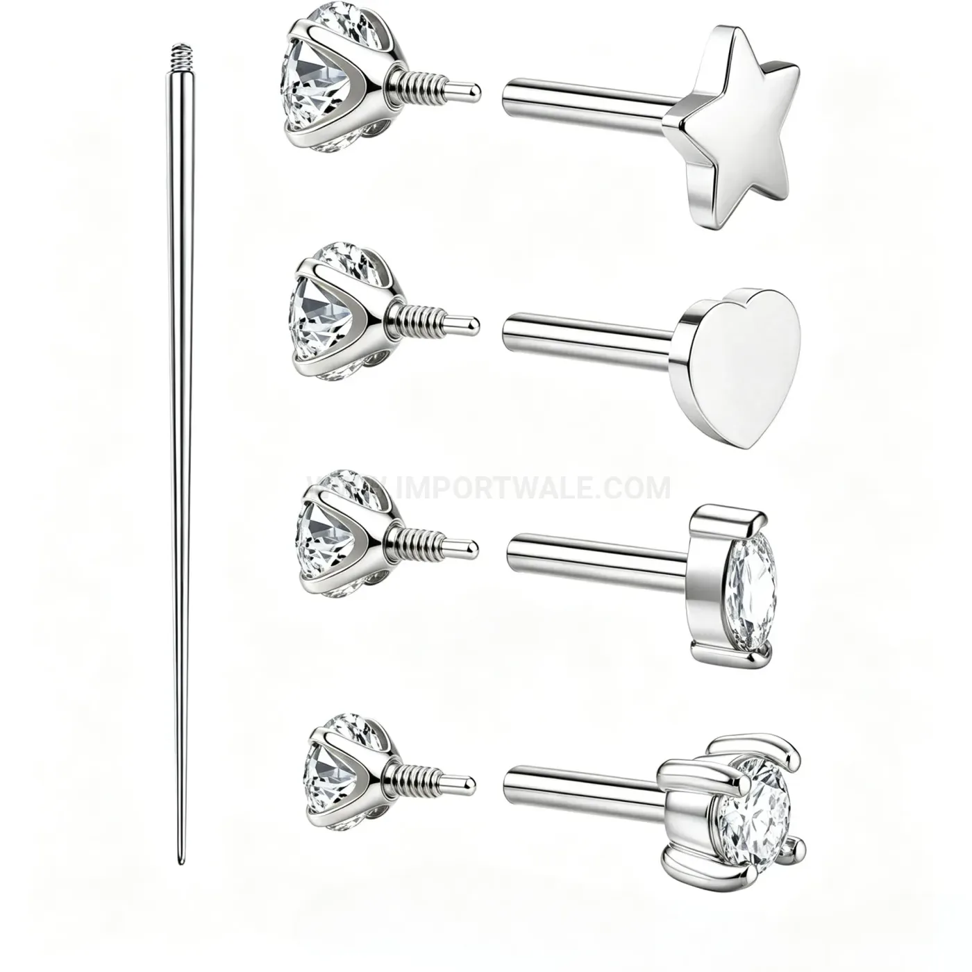Premium Internally Threaded Stainless Steel Star Heart Piercing Set