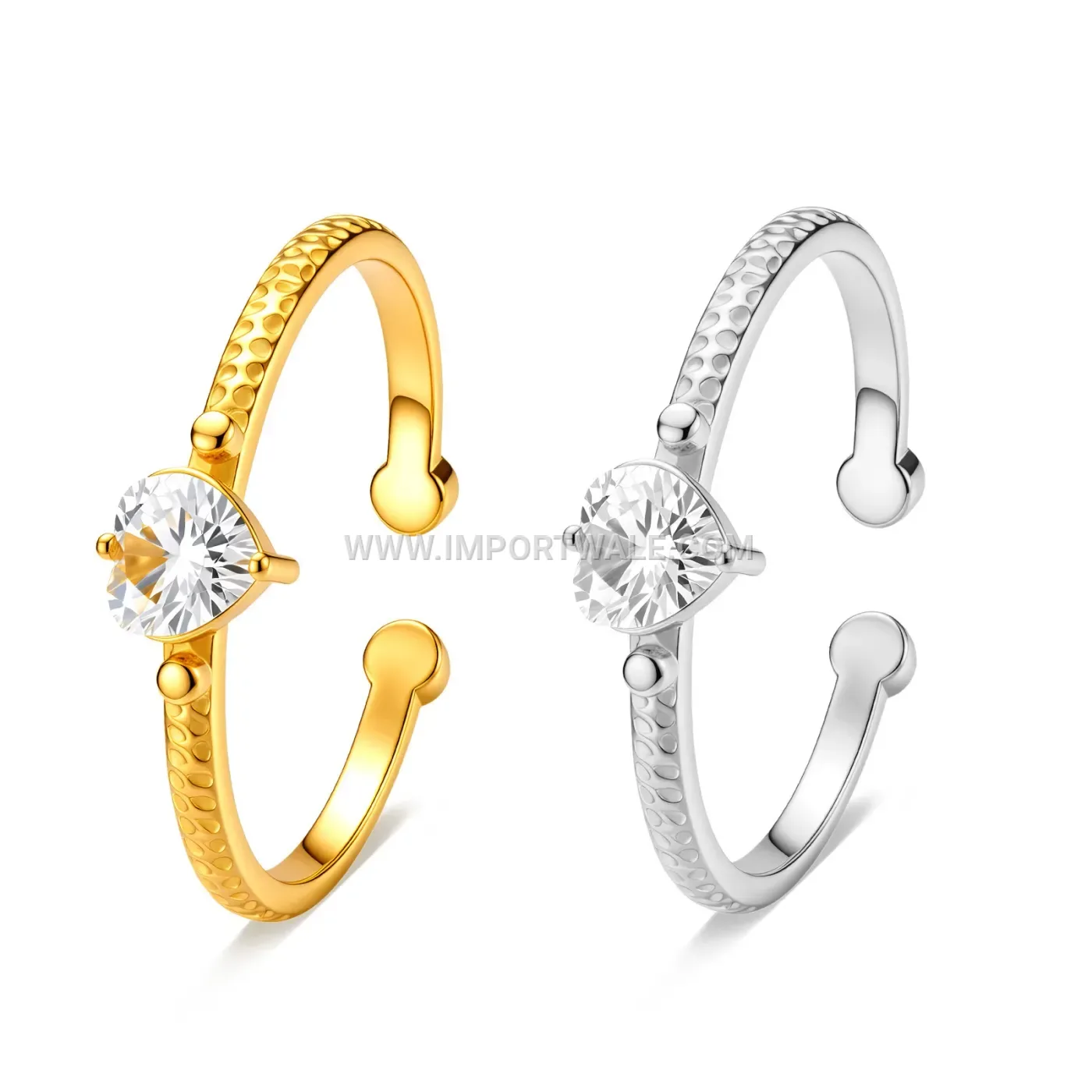 Hammered Heart Single Crystal Stainless Steel Open Ring