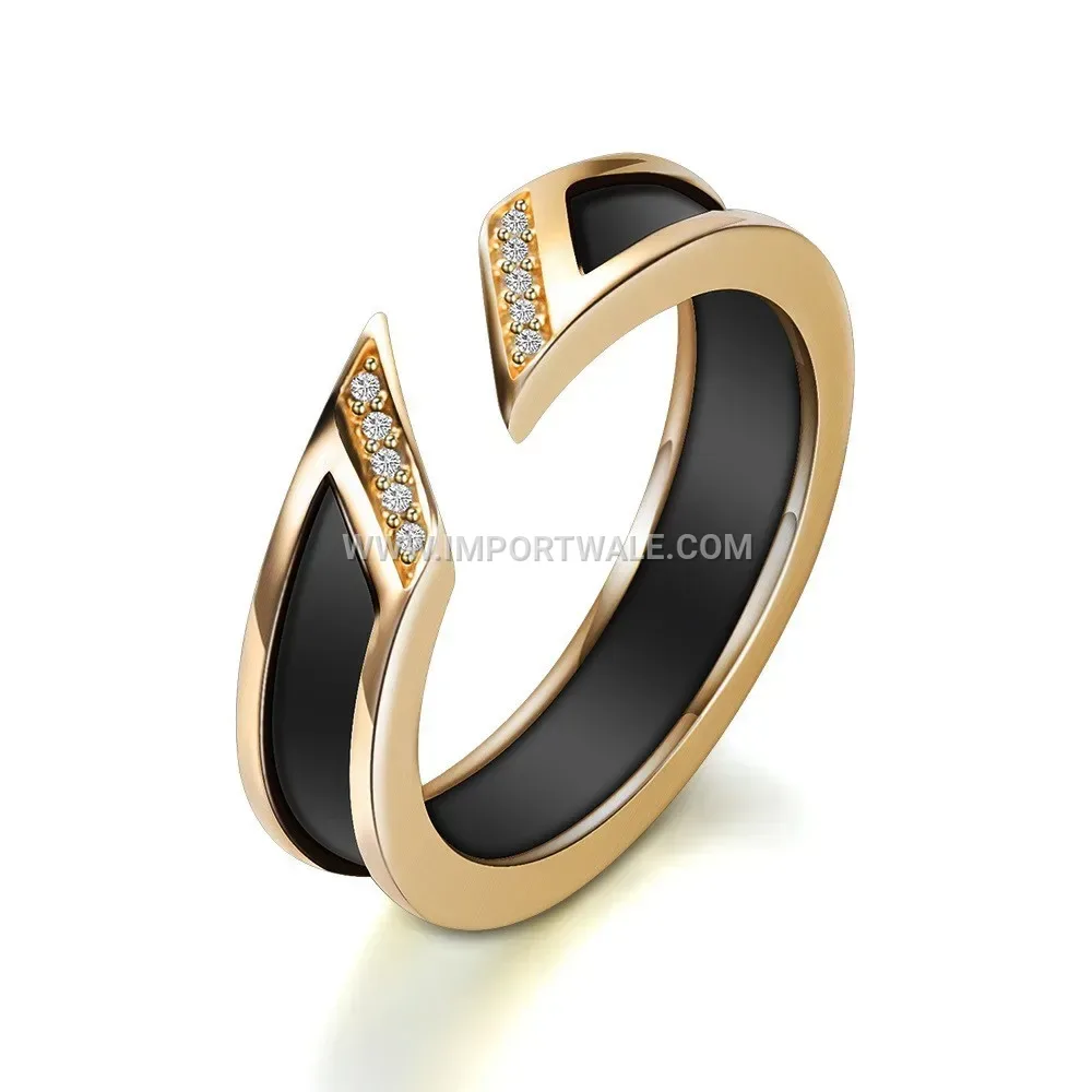 Single Row Rhinestone Ceramic Band Ring