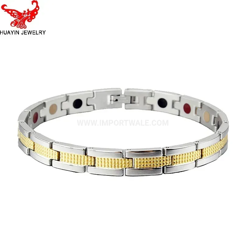 Chic Men Two Tone Stainless Steel Geometric Bio Magnetic Bracelet
