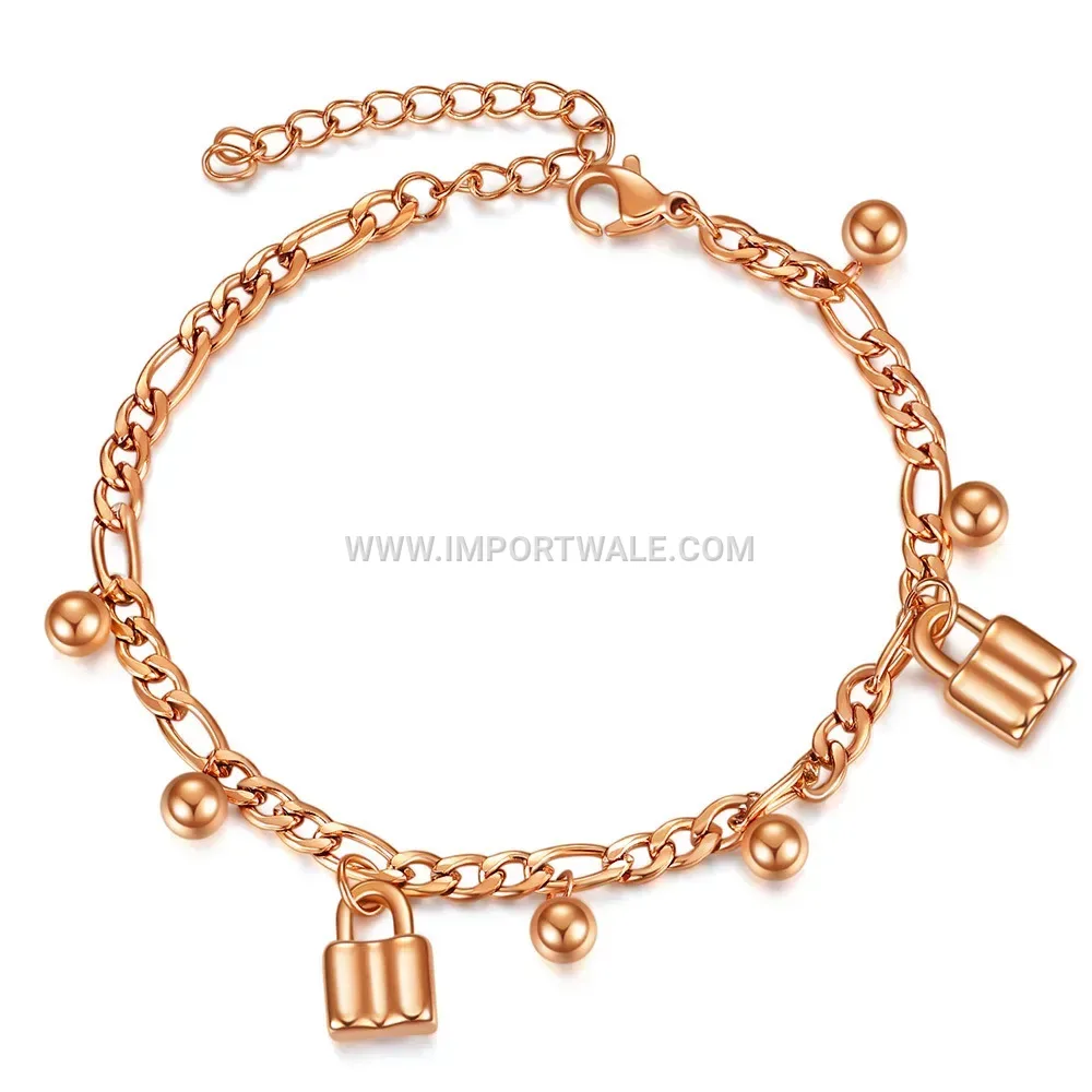 Stainless Steel Bead Bracelet with Pendant Lock Charm