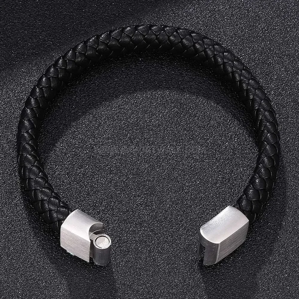 Braided Leather Stainless Steel Magnetic Clasp Men Bracelet