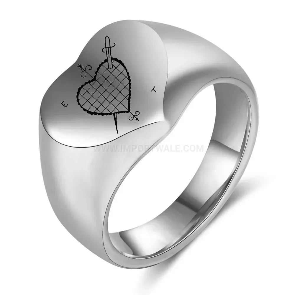 Fashion Arrow Heart Engraved Cast Stainless Steel Band Ring