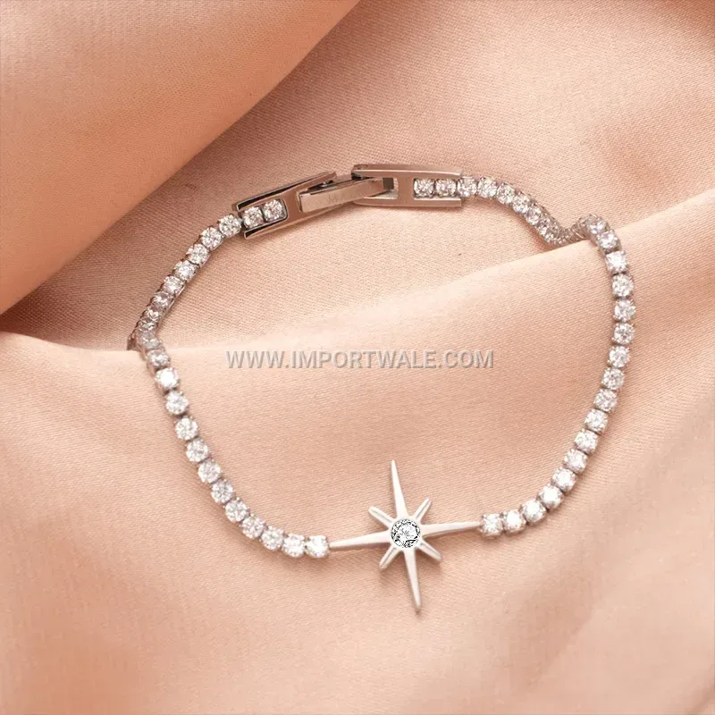Titanium Steel Starburst Zircon Bangle Bracelet