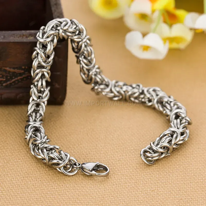 Men's Vintage 9mm Braided Stainless Steel Wheat Chain Bracelet