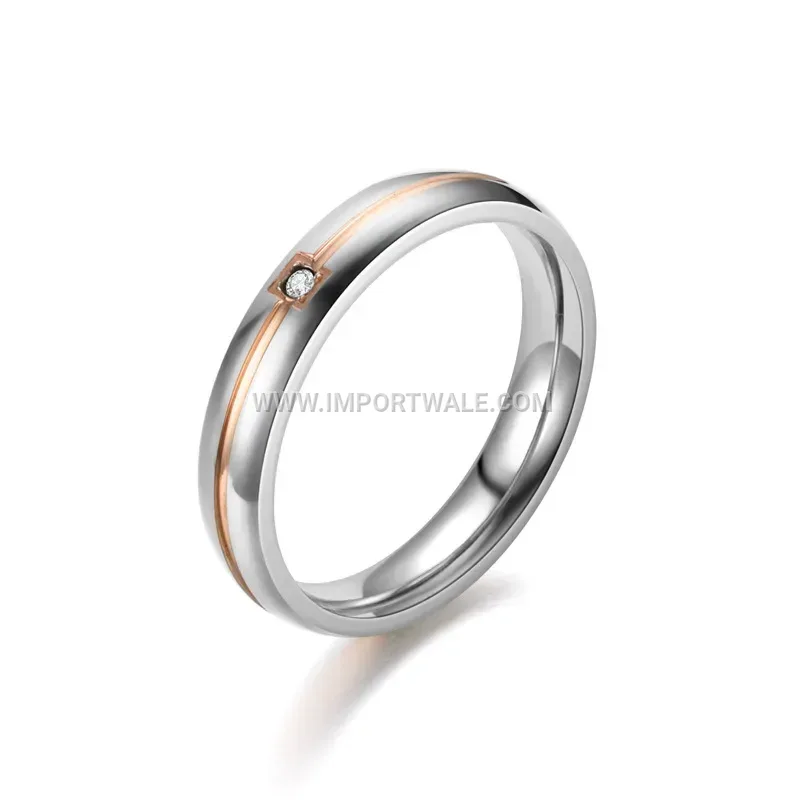 Stainless Steel Rhinestone Band Ring with Two Tone Finish