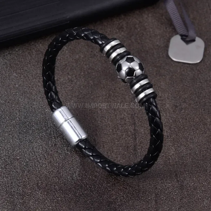 Classic Woven Leather Cord Bracelet with Magnetic Clasp Accents