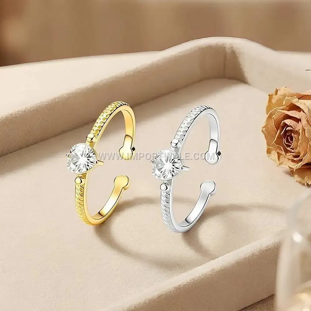 Heart Cut Zircon Solitaire Open Gold Plated Stainless Steel Ring