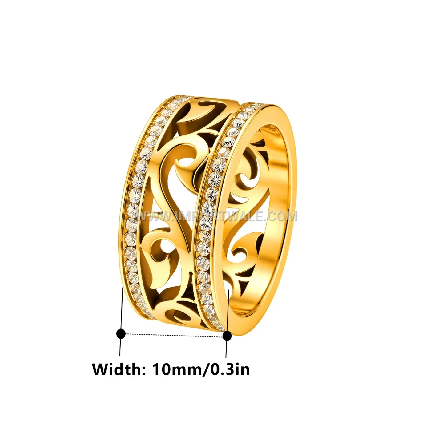 Hollow Carved Vine Pattern Zircon Stainless Steel Ring